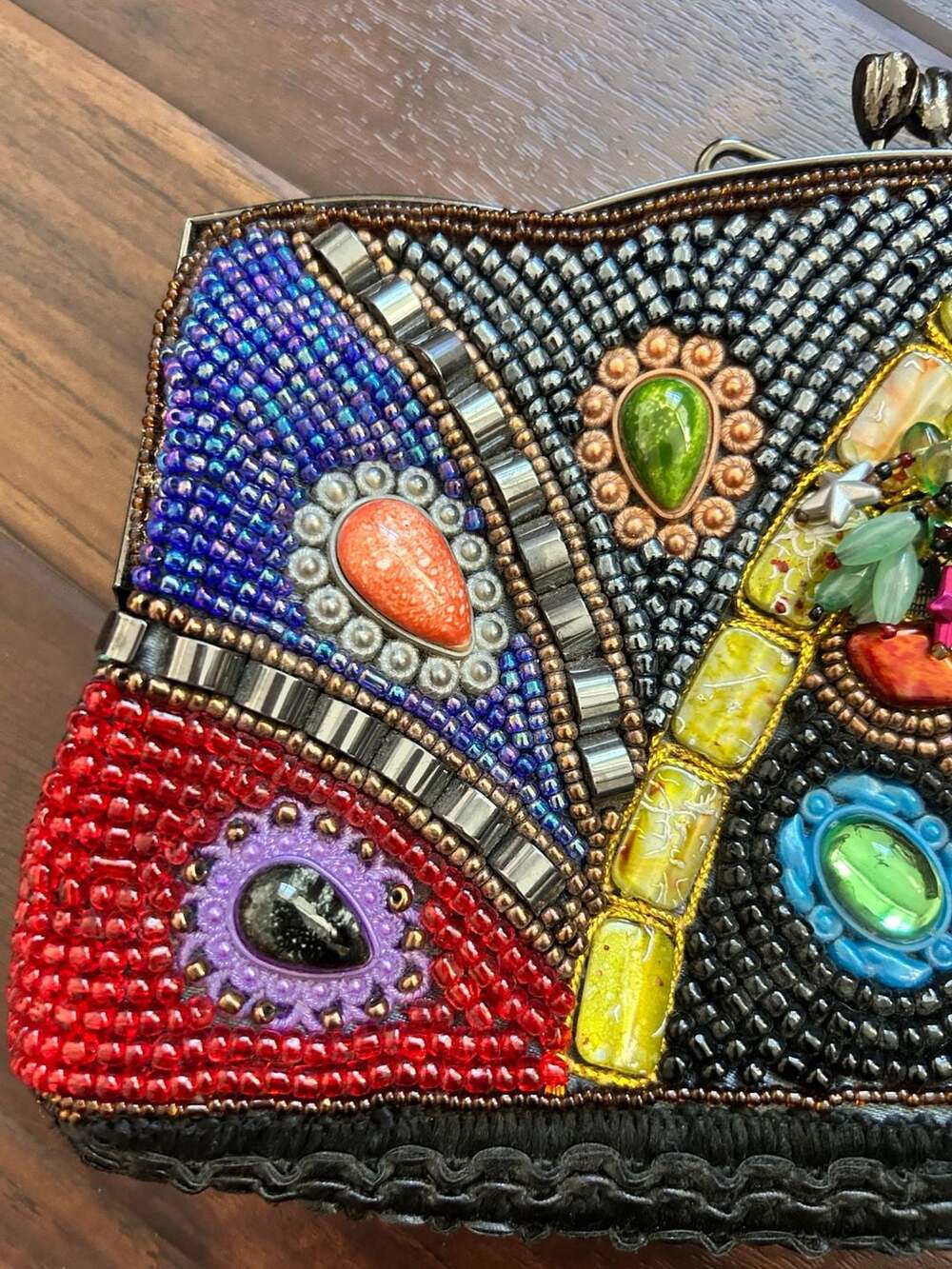 Vintage Beaded Multi-Color Gemstone Embellished Evening Clutch Bag w/Chain Strap - Picture 5 of 14